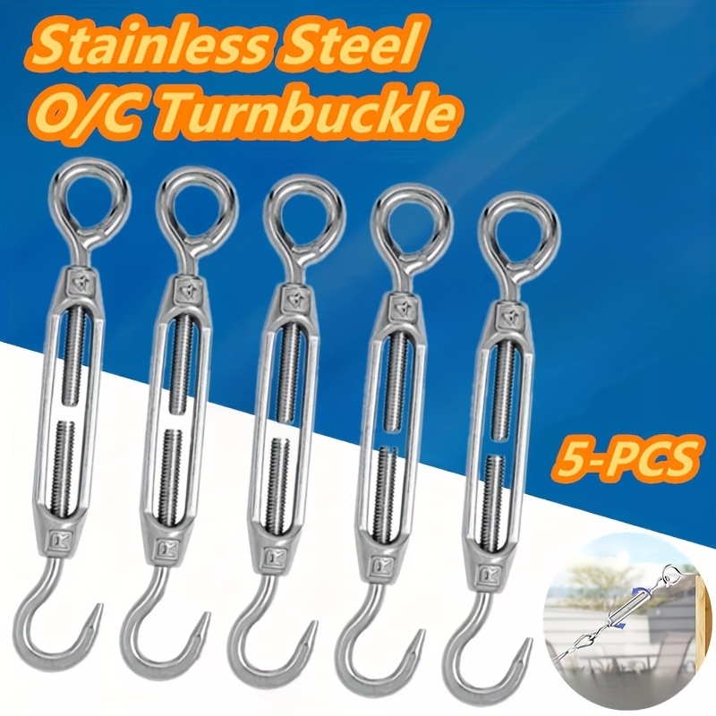 Yinpecly 10PCS M6 Turnbuckle Hook And Eye 304 Stainless Steel Turnbuckle Wire Rope Tension Adjustable, Heavy Duty Turnbuckle Tension Hook