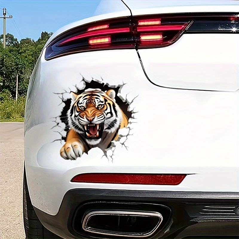 TEMU 3d Tiger Decal Stickers - Domineering Wall & Car Murals, Self-adhesive, Scratch-cover For Glass, Laptops, And More - Pvc Material, 15cm/5.9in