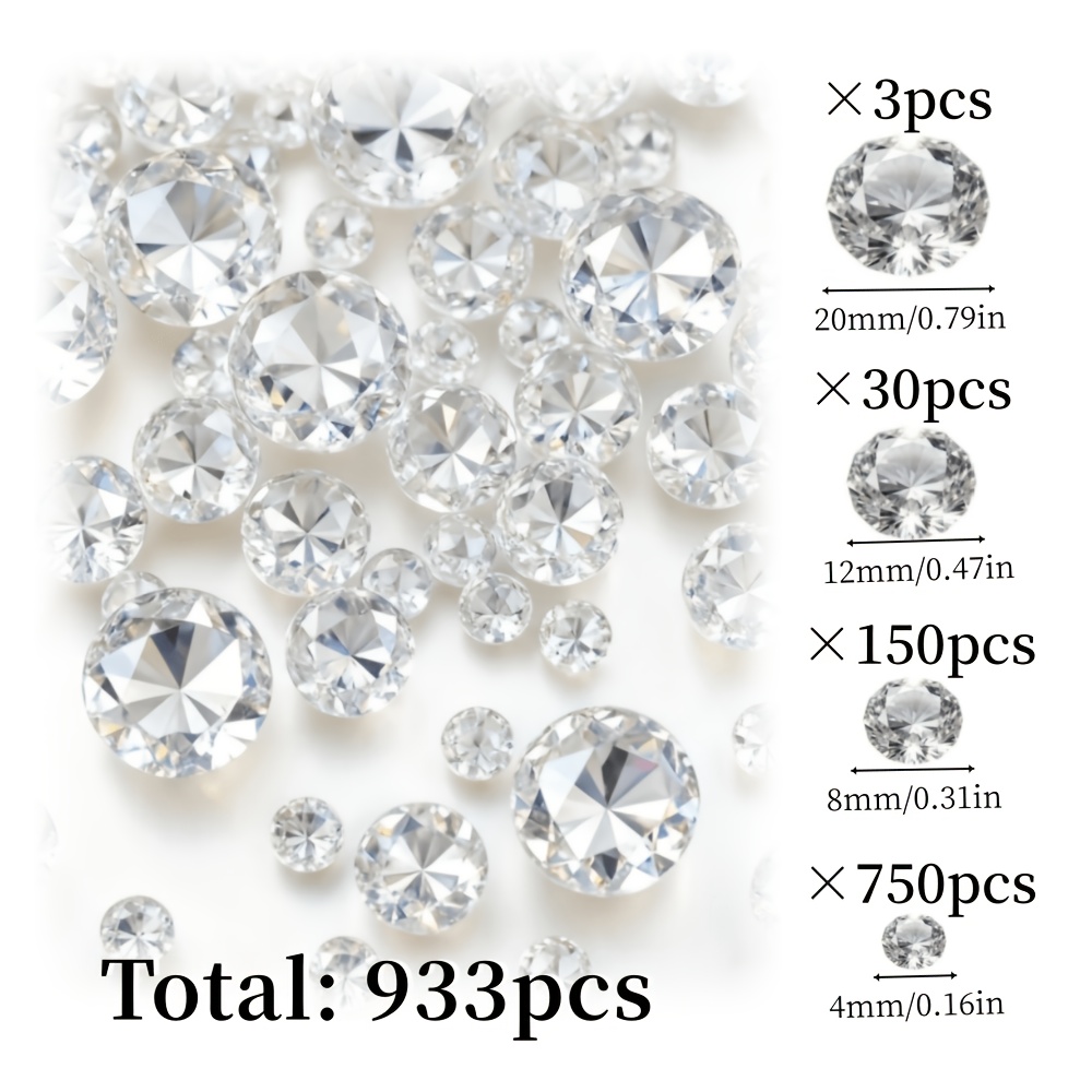 TEMU 933 Simulés Scintillants, Ornements en Diamant Artificiel, en Acrylique, Remplissages de Vase, Décorations de Cristal en Vrac pour Table, Quatre