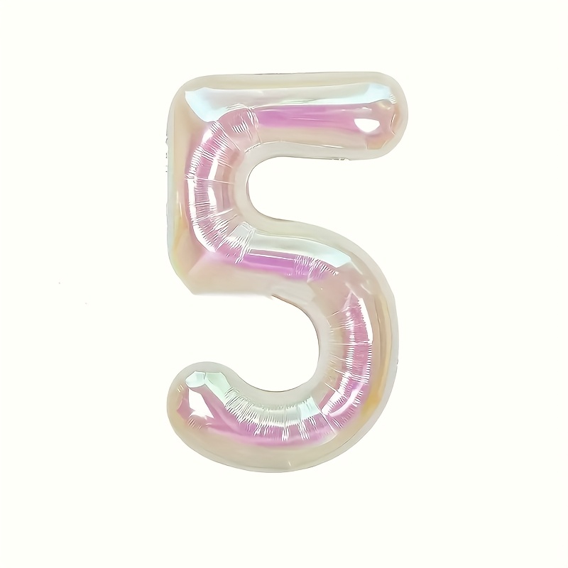 40 Inch Iridescent Foil Number Balloons - Clear Pink And White Glitter Birthday Party Decorations, Celebration Holiday Wall Decor