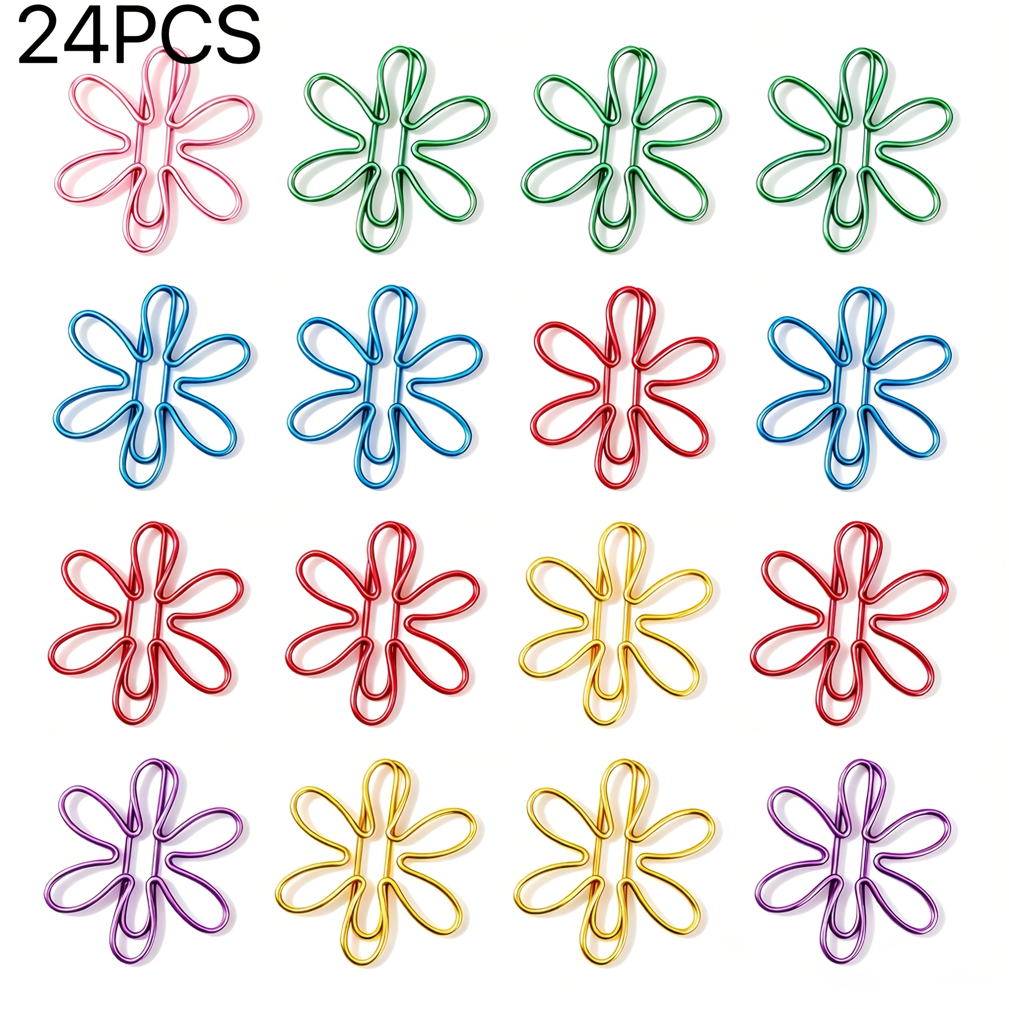 TEMU 24pcs Colored Flower-shaped Paper Clips - 6 Colors Of 4pcs Each, Creative Petal Irregular Bookmark Clips, Office Stationery Paper And File