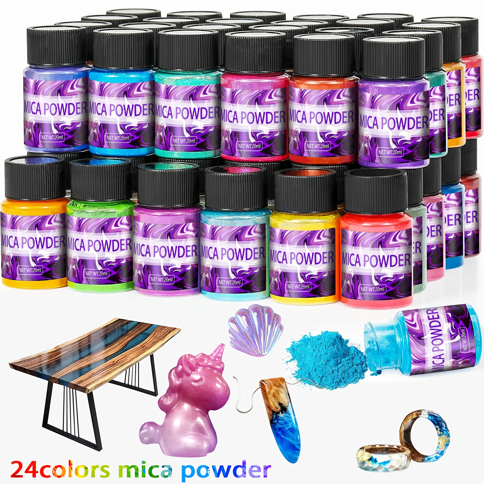 

24 Colors Of Mica Powder, Diy Art And Craft Additives, Woodworking, Natural Mica Powder For Candle Making, Resin Epoxy Dye