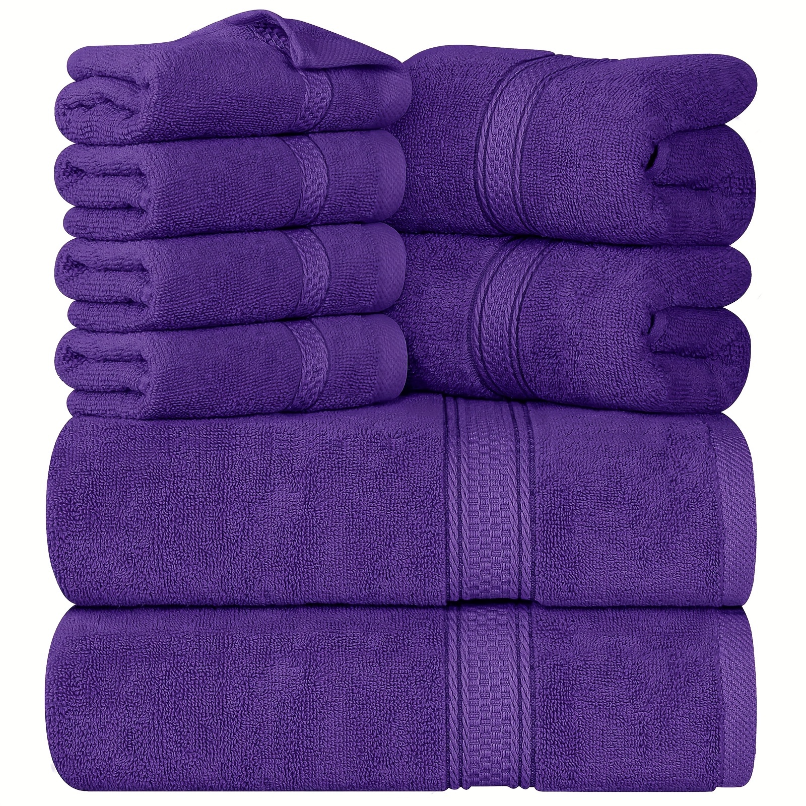 

8-piece Premium Cotton Towel Set - 2 Bath Towels, 2 Hand Towels, 4 Wash Cloths - Contemporary Style, Solid Pattern, Fade Resistant, Space Theme, Woven, 430gsm, Hand Wash Only (purple)