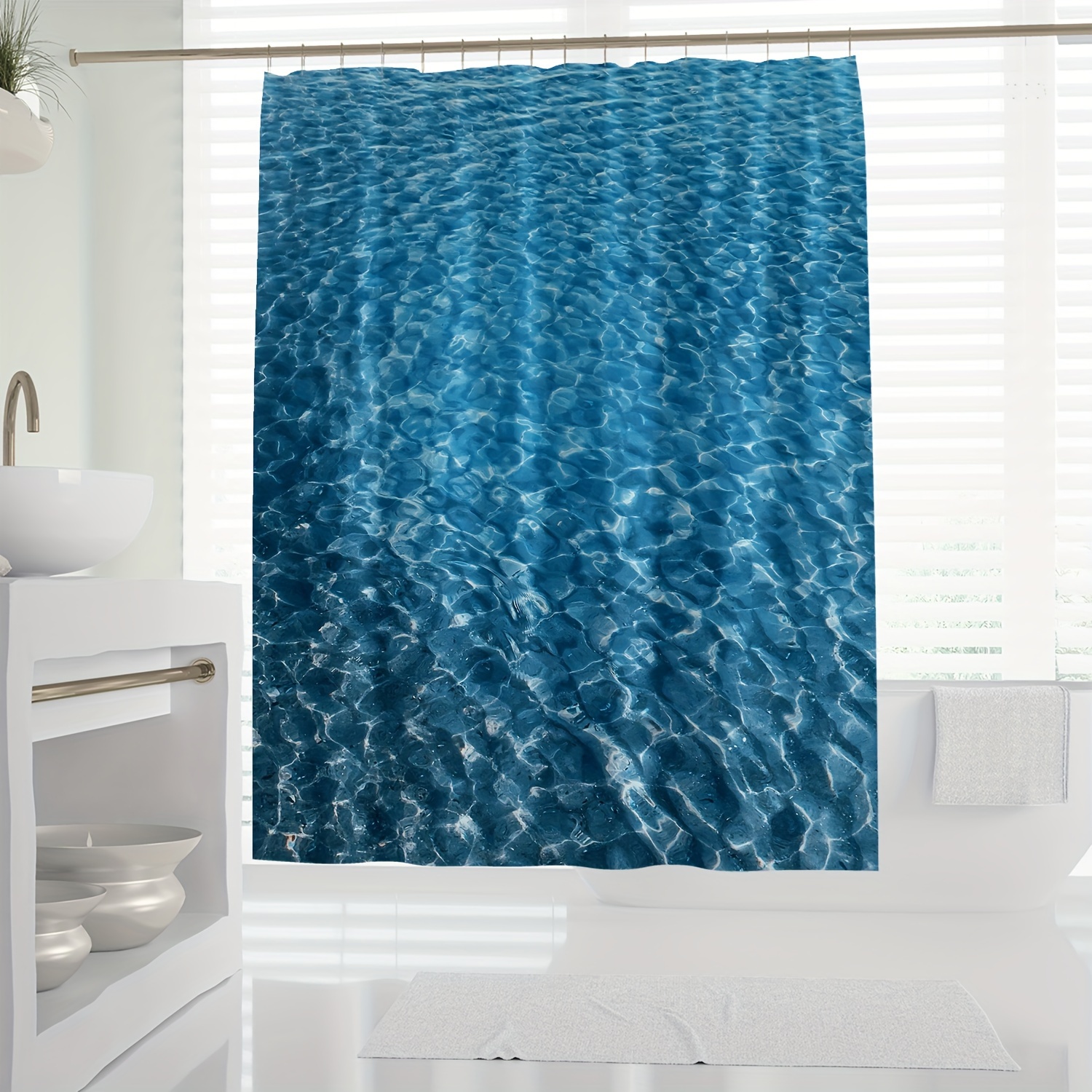 

1pc Clear Seawater Pattern Shower Curtain With Hooks, Waterproof Bathroom Partition Curtain, Bathroom Accessories, Home Decor