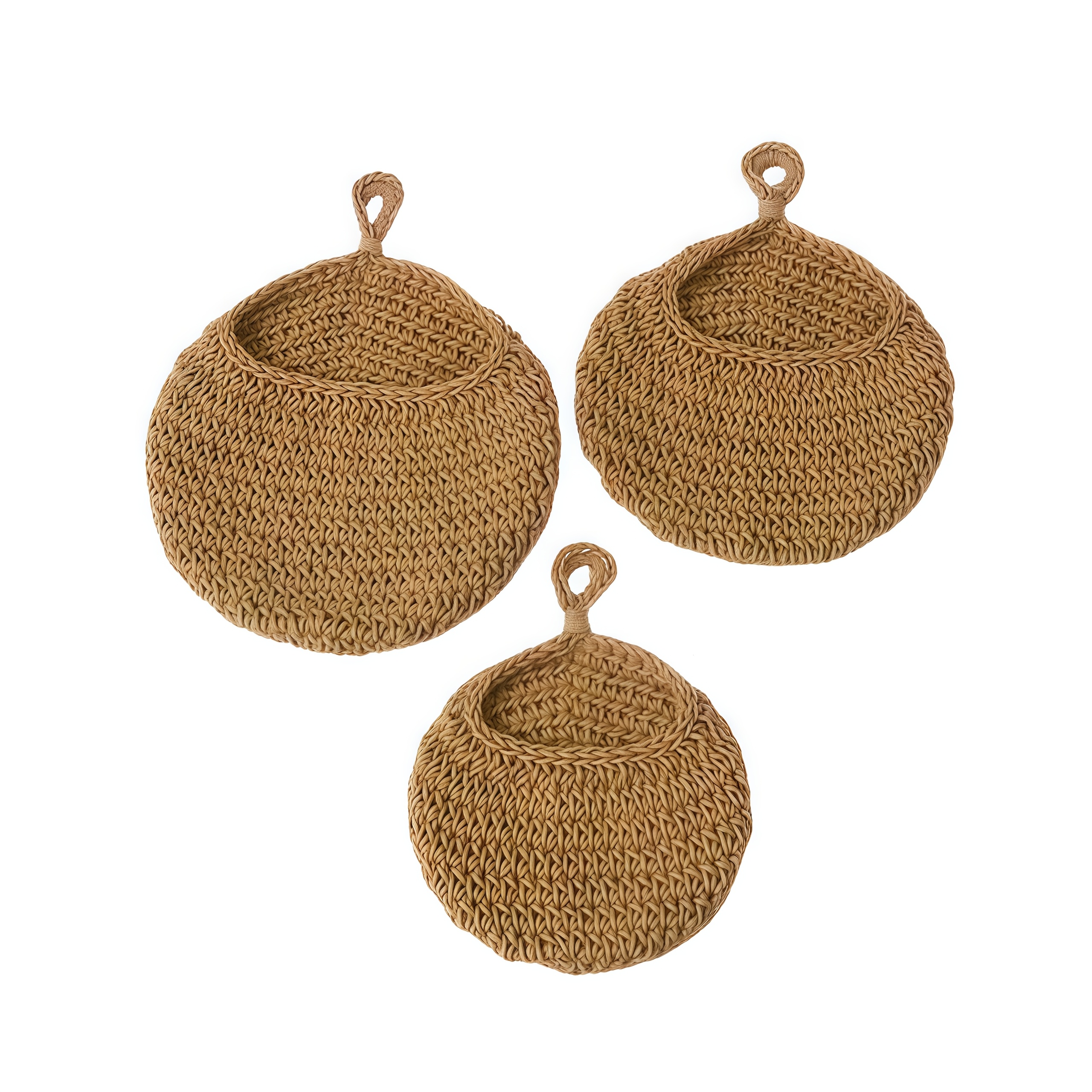 TEMU 3pcs Bohemian-style Woven Storage Baskets - Natural Jute, Breathable & Durable, Organizing Vegetables, Onions & Kitchen Essentials, Kitchen