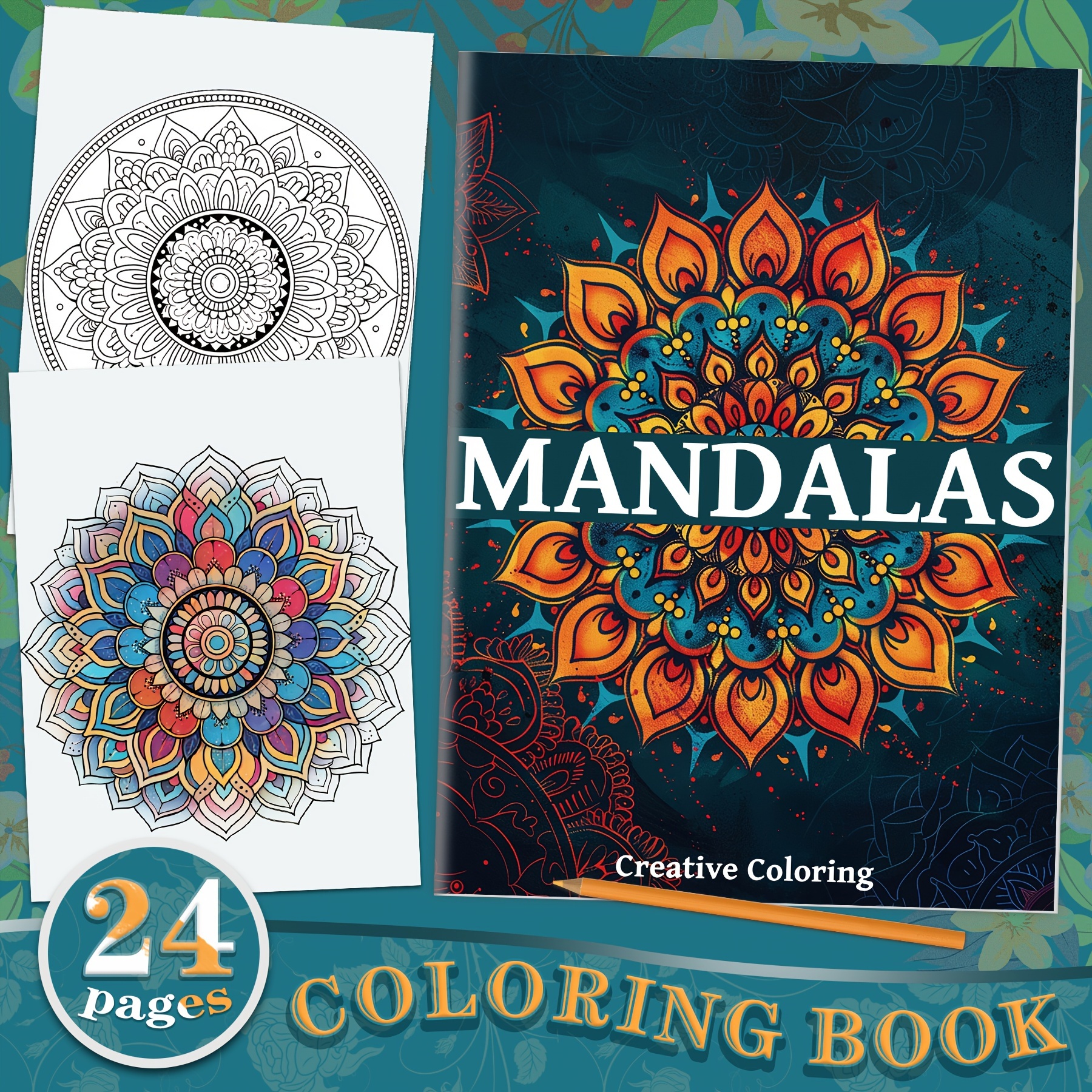 

Livre de coloriage Mandala pour adultes de taille A4 - 24 pages uniques de motifs , impression recto seul, cadeau parfait pour anniversaires, Saint-Valentin, Noël, Fête des Mères