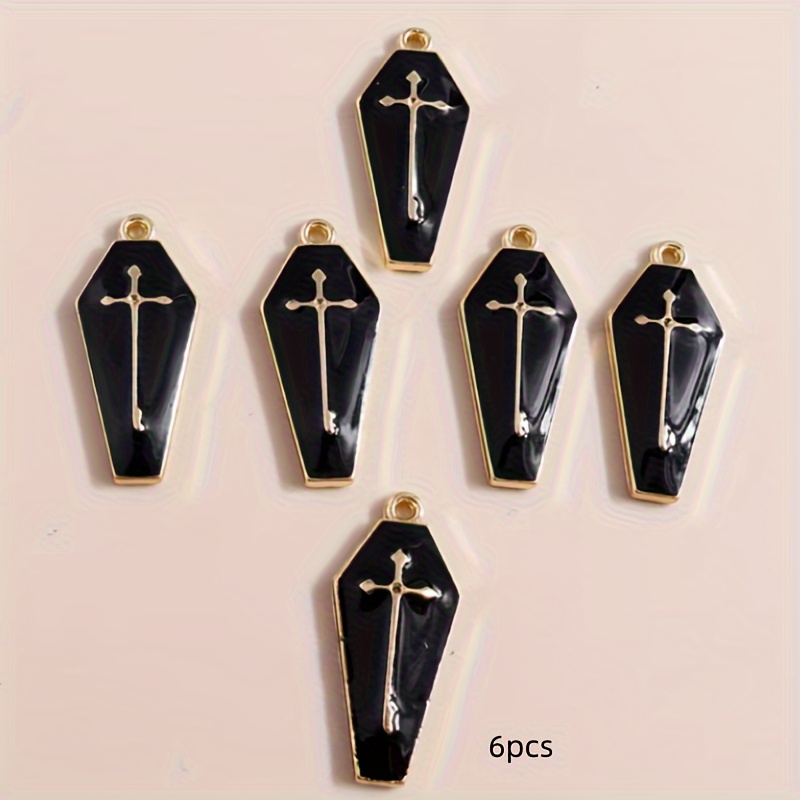 Image of 6pcs 26x15mm Enamel Coffin Pendant Necklace Clothing Chains Decoration Diy Handmade Jewelry Making Findings Christmas