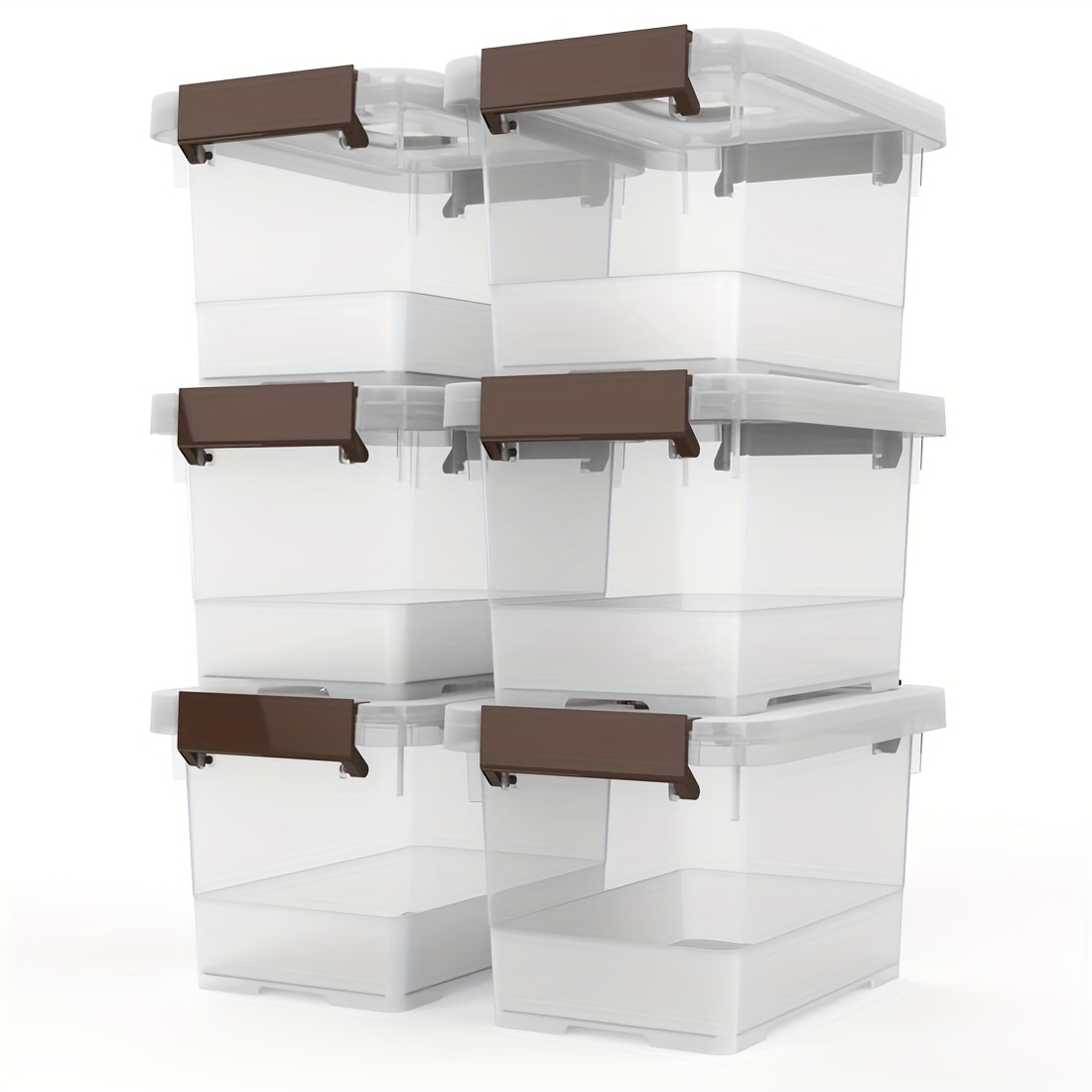 TEMU 6pcs Clear Plastic Storage Bins With Secure Latch & Handle Lids - 3.5qt High Quality Organizing Containers, Durable Rectangular Design For Home,