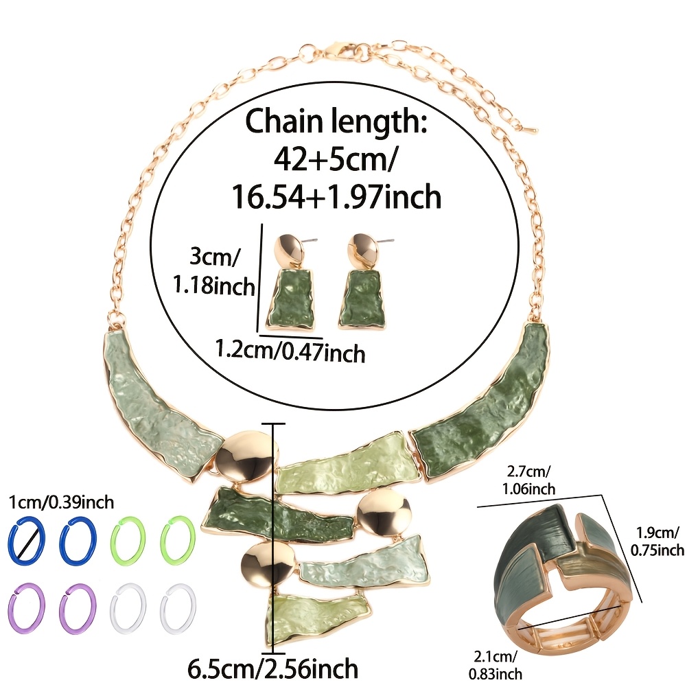 TEMU 4 pièces/set Bijoux Femme 2026 Mode de Émail Collier Géométrique et Boucles d'Oreilles Bague Ensemble Idéal pour Tous , Soirée, Vacances,