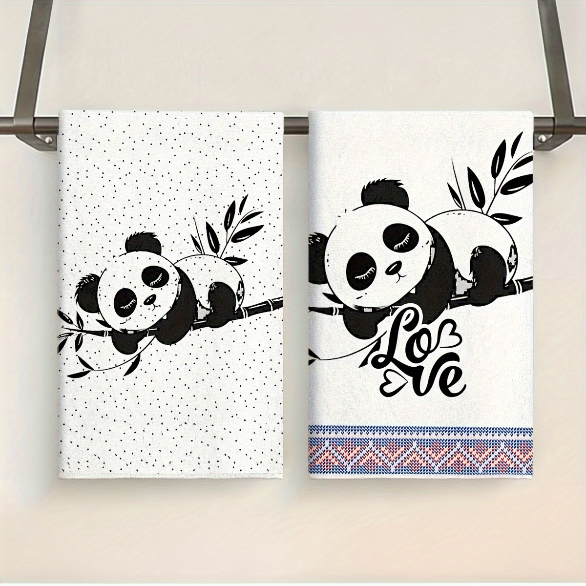 

Modern Microfiber Dish Towels - 2 Pack Cute Panda Animal Design, Absorbent Kitchen Hand Towels, Machine Washable, Ultra-fine Knit Fabric Decorative Towels For Cooking, Baking, Housewarming Gifts