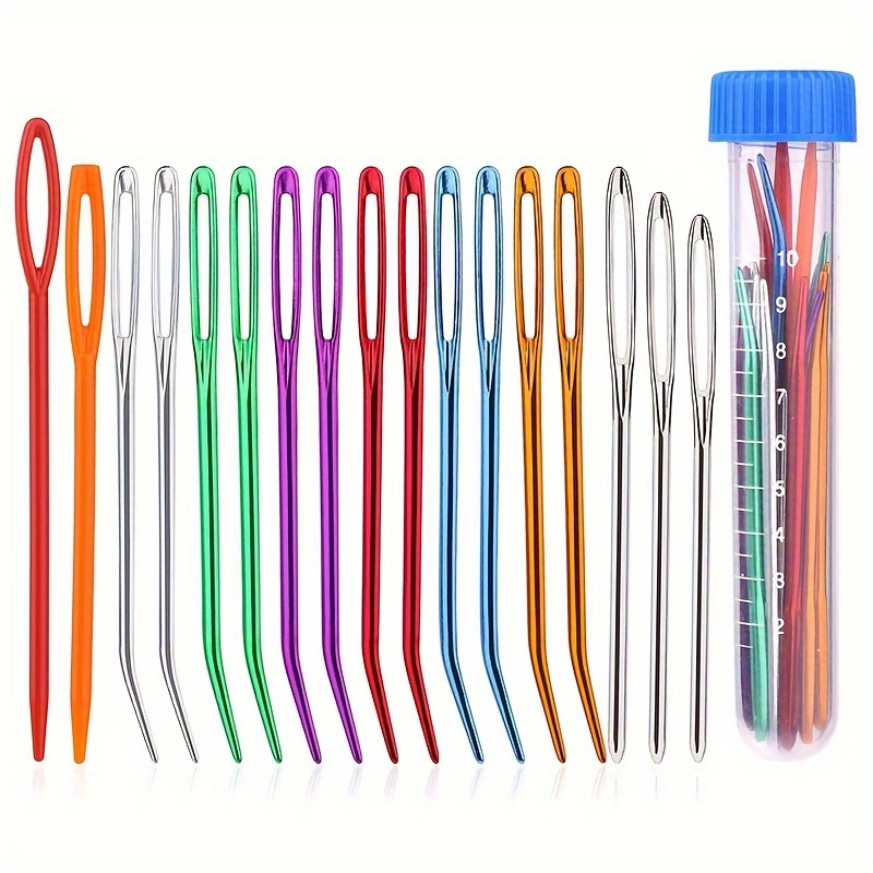 

17-piece Darning Needle Set With Curved Tips And Large Eyelets For - Blunt Needles And Hand Sewing Thread Included