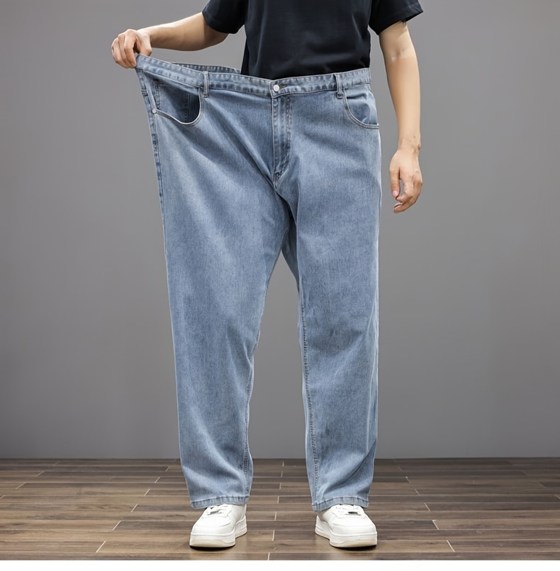 Plus Size Men's Soft & Comfy Jeans - Casual Loose Fit Denim Pants with Pockets, Stretch Rayon Blend for Fall/Winter, PLUS SIZE