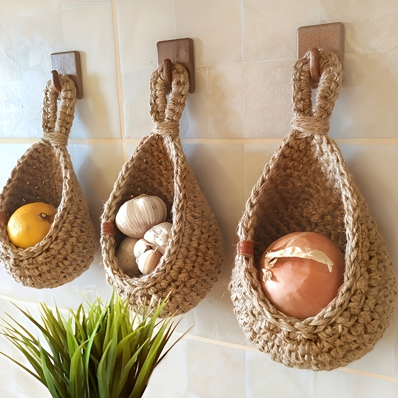 

Hanging Fruit Baskets For Kitchens, Wall Vegetable Fruit Baskets Outdoor Indoor, Handwoven Jute Storage Baskets Storage Bag Wall Organizer Decorative