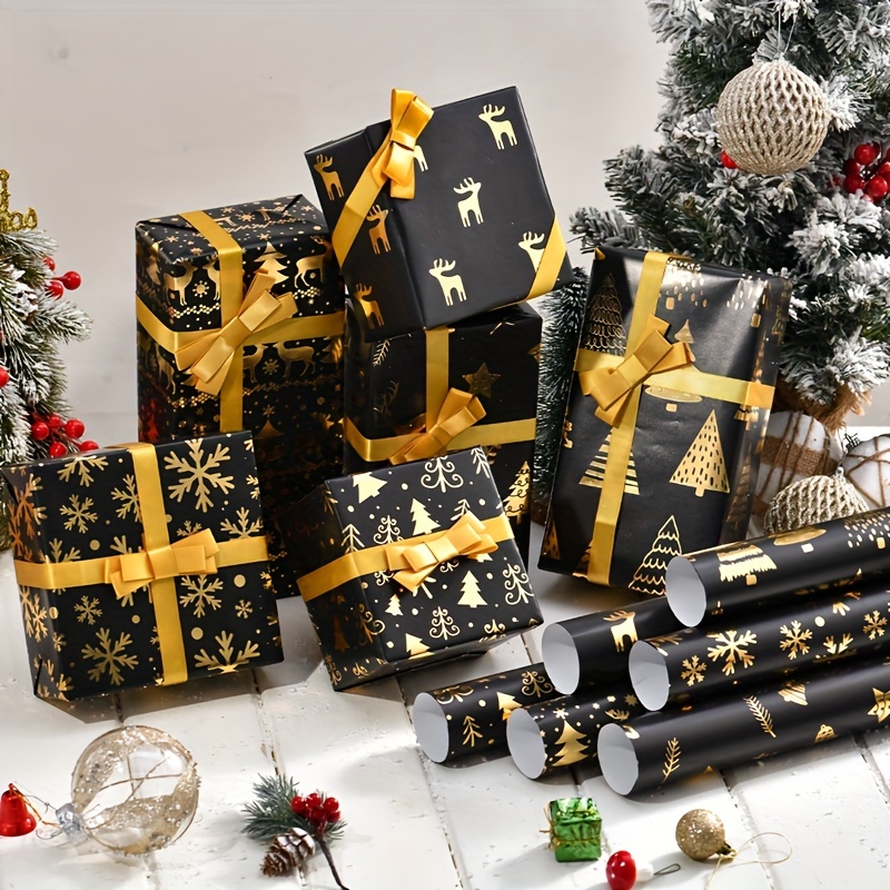 

6-Pack Noir avec d'Emballage Cadeau de Noël en Feuille - Motif de et pour de Fêtes, Décoration de Noël et Cadeaux du An - de Qualité Supérieure, Accessoires, Thème d'Arbre