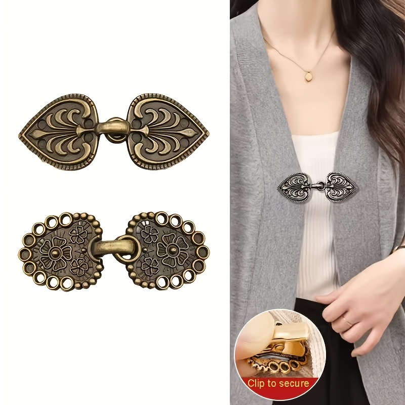 TEMU 2 Sets Of Vintage Swirl Triangle Sweater Clips, Vintage Shawl Clips, Cardigan Collar Buttons, Shawl Buttons, Daily Shirt Clips, No Sewing