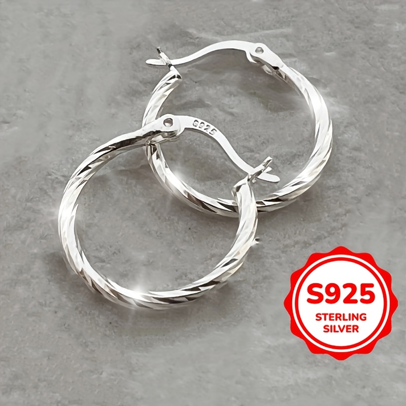 TEMU Pair Of S925 Silvery Earrings - Luxurious, Sexy, And Classic Geometric Twist Design Jewelry For Holiday Gifts, Mothers, Sisters,