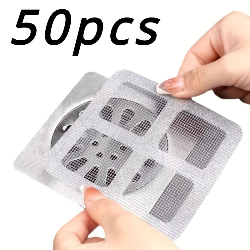 

50-pack Hair Drain Stickers, Easy-use Shower Drain Cover, Prevents Clogs, No Power Needed, Odor & Insect Proof Mesh Filter