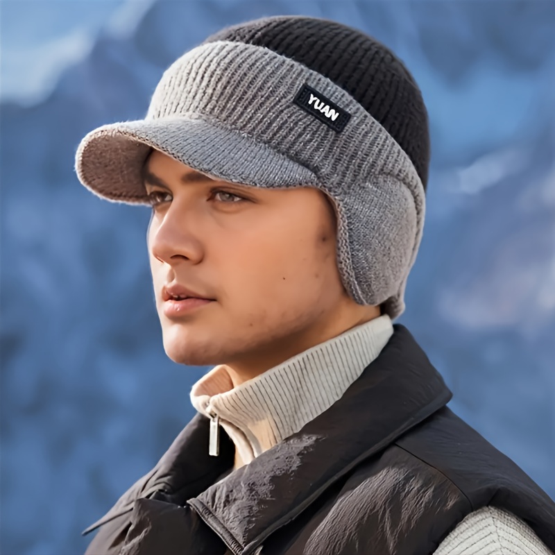 TEMU Lined Hat With Ear - Warm Breathable Winter Ear, Color-block Suitable For Outdoor Cycling, Unisex For , Hand Washable For Cycling,, Weather