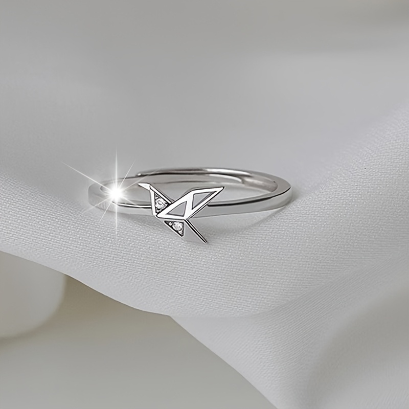 Women's Unique Origami Crane Ring with Synthetic Zirconia