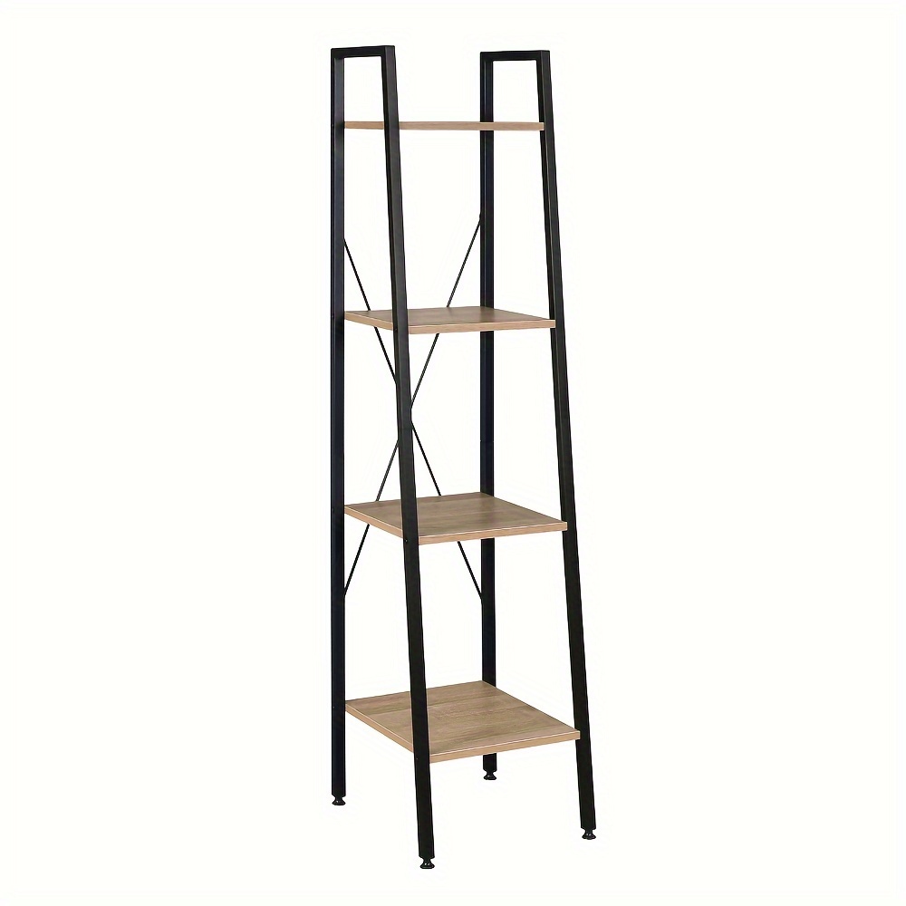 Image of 1pc Vertical Shelf, Bathroom Shelf, Bookcase, Kitchen Shelf, Shoe Rack, , With 4 Shelves, . 34 X 35 X 148 Cm, Black And Light Oak