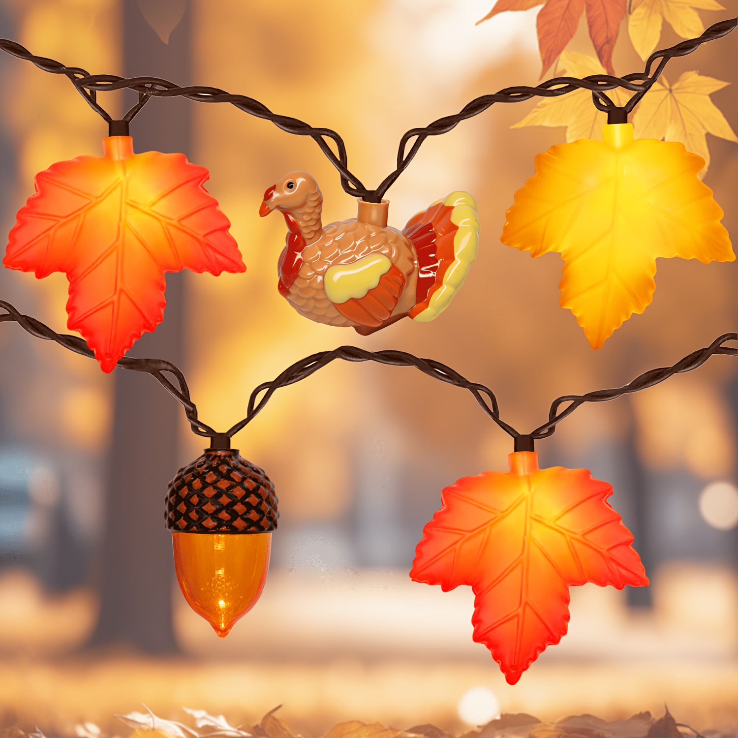 TEMU 8.5/12ft. Autumn Decorative String Lights, 3d Maple Leaf, Turkey, And Lights, 10/20 Led Plug-in Light Strand; Ideal For Indoor Home, Bedroom,