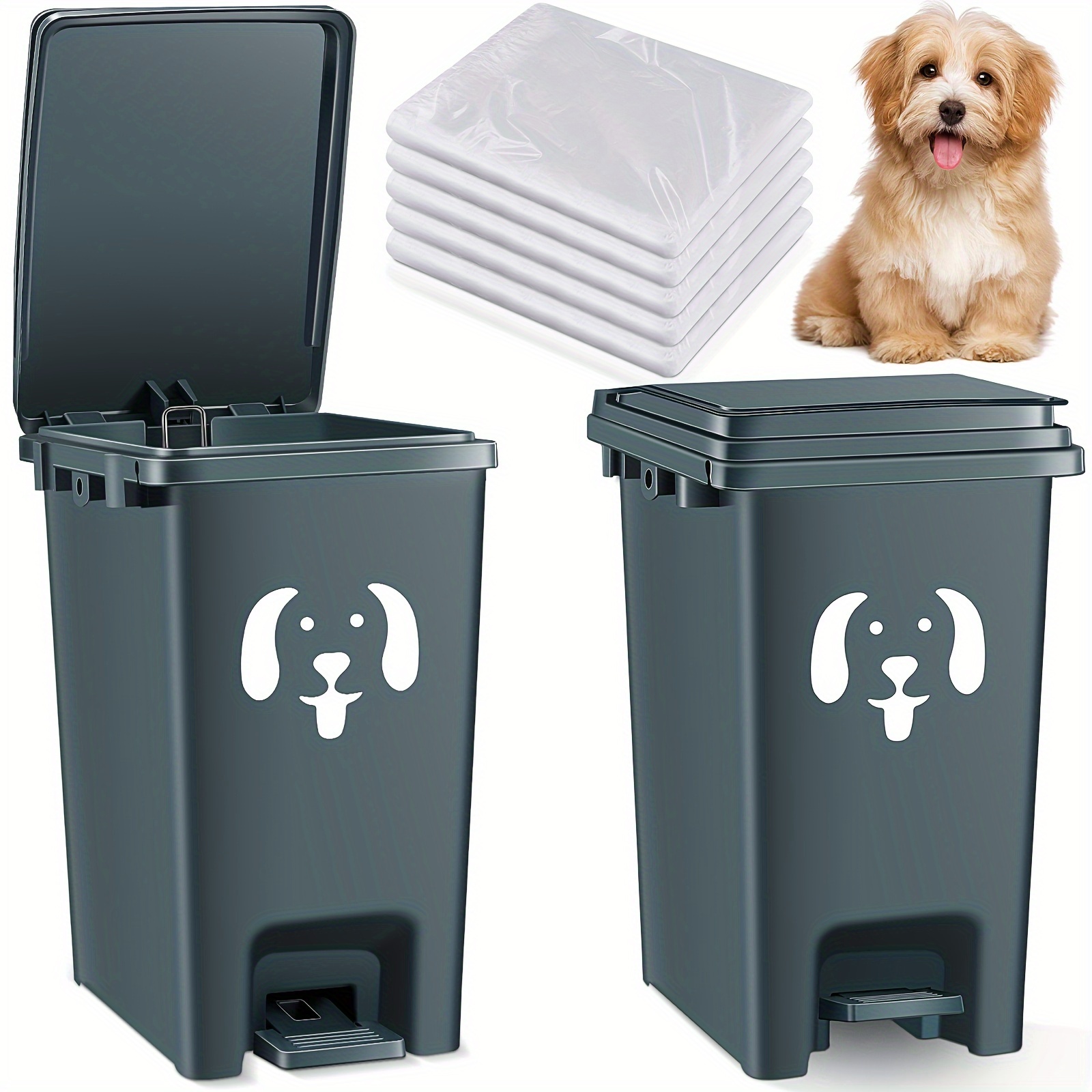 

2 Pcs Dog Poop Trash Can For Outdoors 15l Waste Station With Lid Hands Free Pedal Dog Waste Container Outdoor With 200 Waste Bags For Garden Yard Home, Grey