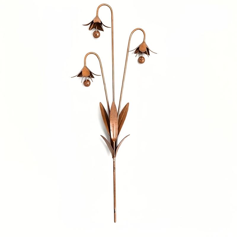 TEMU [3d] 1pc Triple Garden Stake , 2026 New Metal Flower Outdoor Yard Decoration, Durable Weather Resistant Rustic Handmade Ornament For Walkways