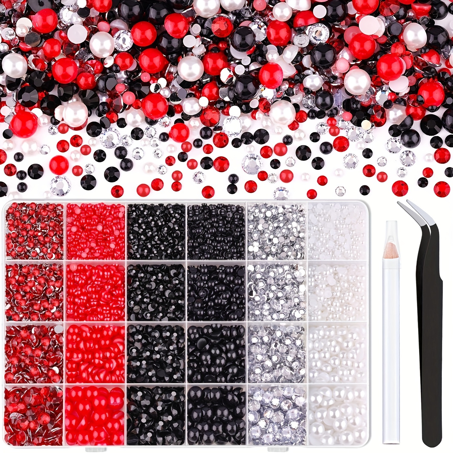 

8320pcs And Rhinestones, Red, And Mixed Size 3-8mm Rhinestones And Half For Decoration, Art And , And Pen