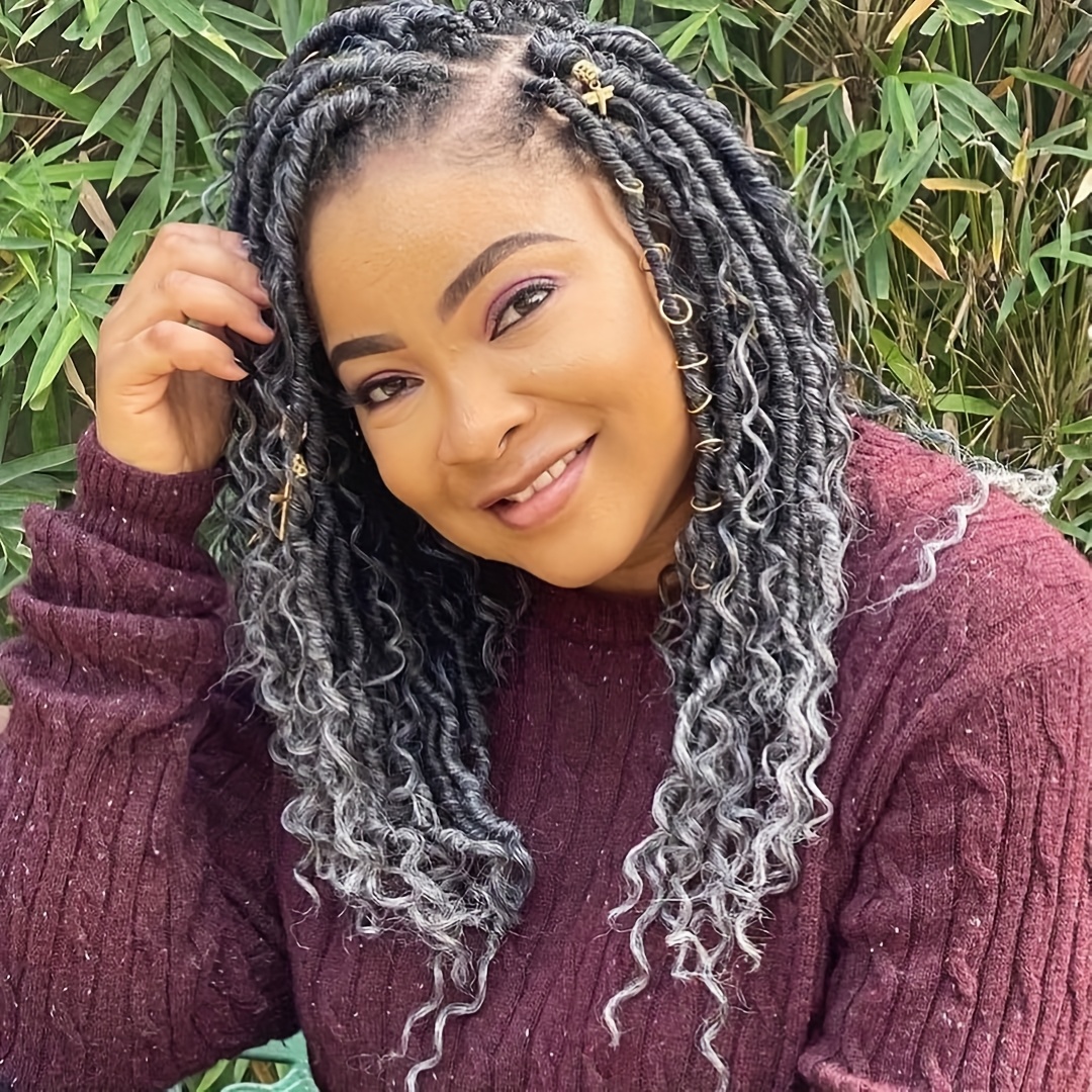 3 packs goddess locs elegant ombre grey crochet hair extensions for women curly waves high temperature fiber stylish long   ombre   curly texture