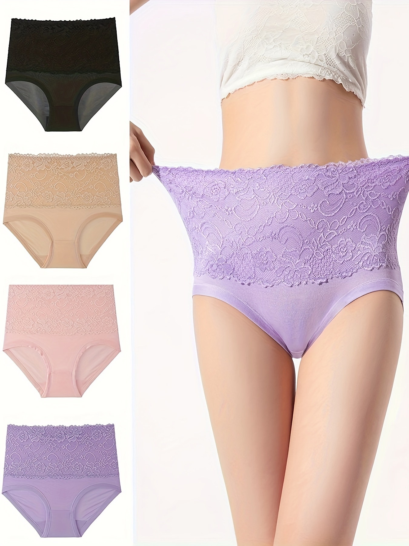 Women's Underwear Panties Sexy Lace Lingerie High Fit - Temu Canada