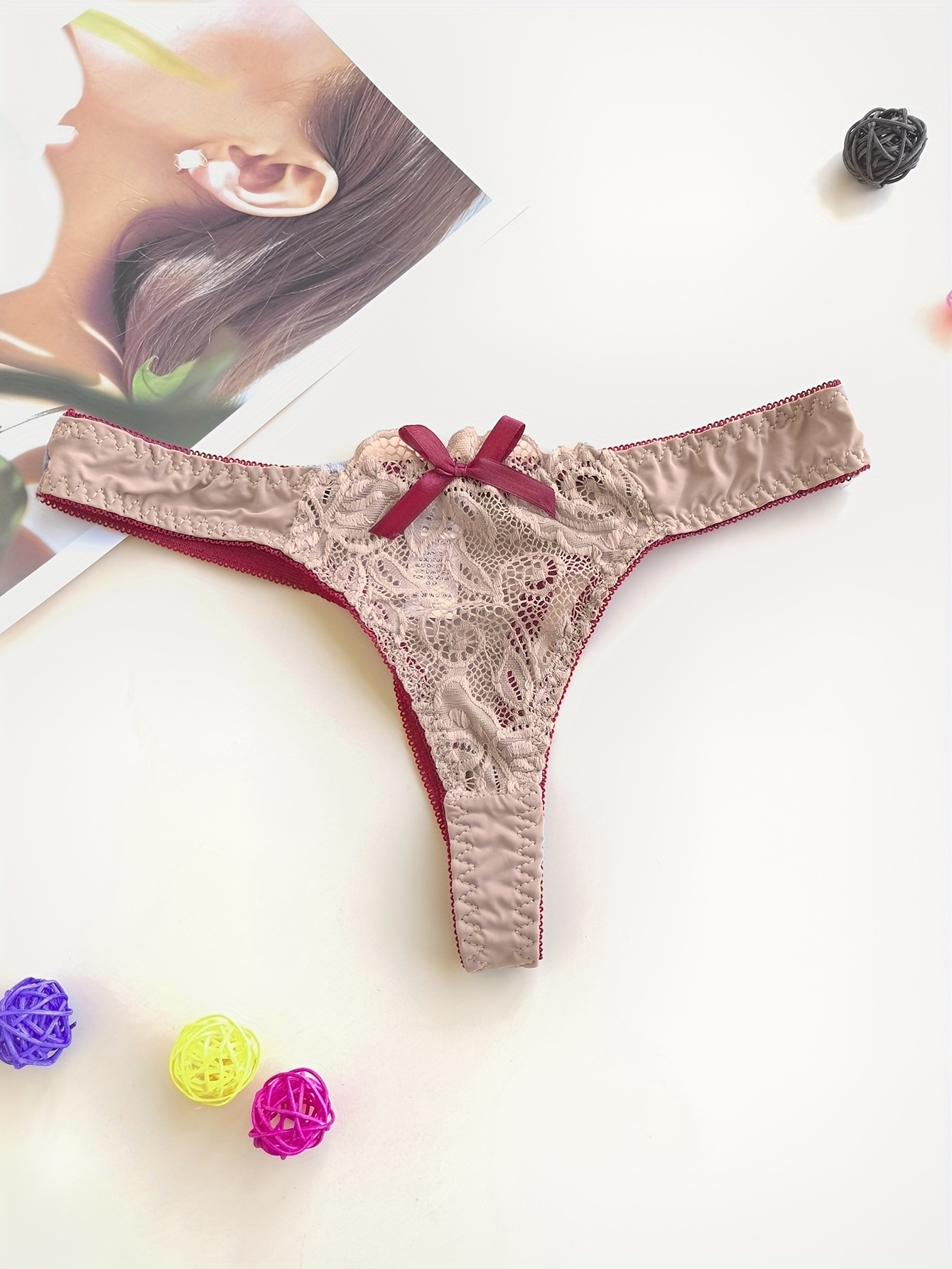 Juego de 5 tangas de encaje  para mujer, transpirables, a la moda, suaves, ajustadas, sin costuras y cómodas, con ribete de color de contraste