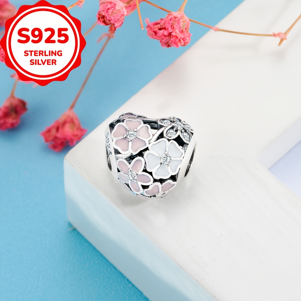 925 Sterling Silver Heart Charm with Synthetic Zircon for Jewelry Making