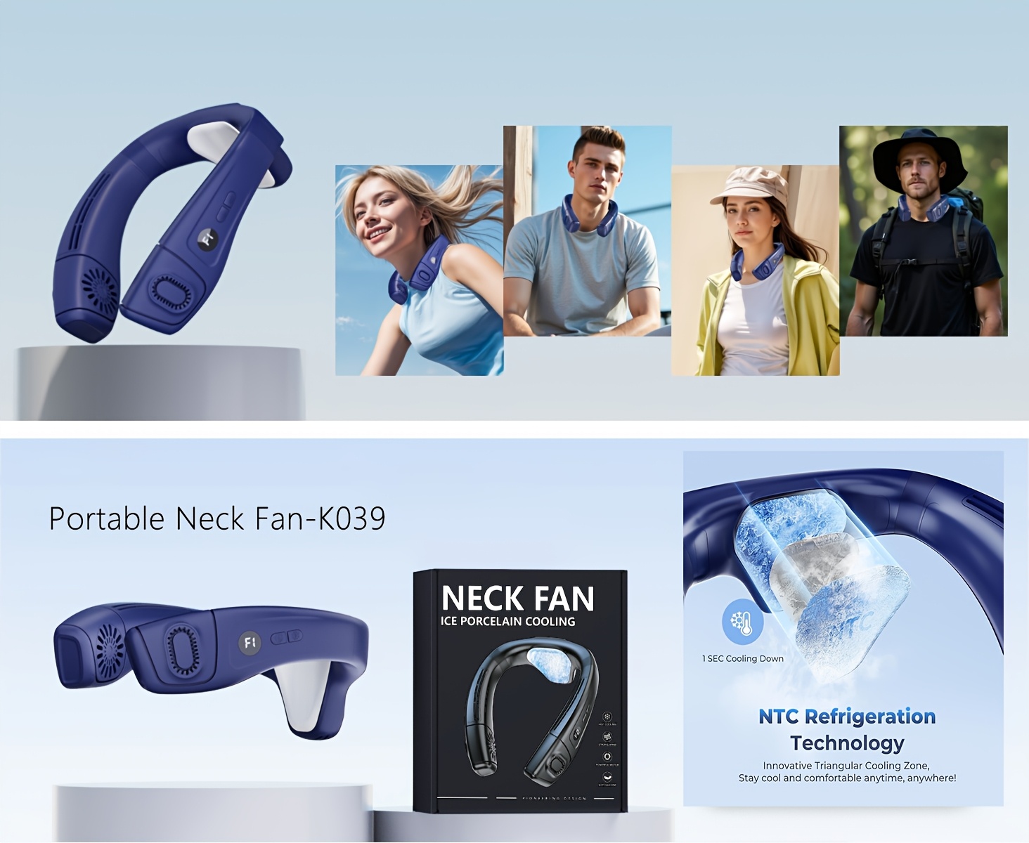 Upgraded 5200mAh neck air conditioner fan, ultra-light portable rechargeable neck fan, personal cooling device neck fan, cooling, 3-speed fan adjustable, LED digital hands-free fan suitable for kitchen, fitness, travel, camping, work | Fashion gift