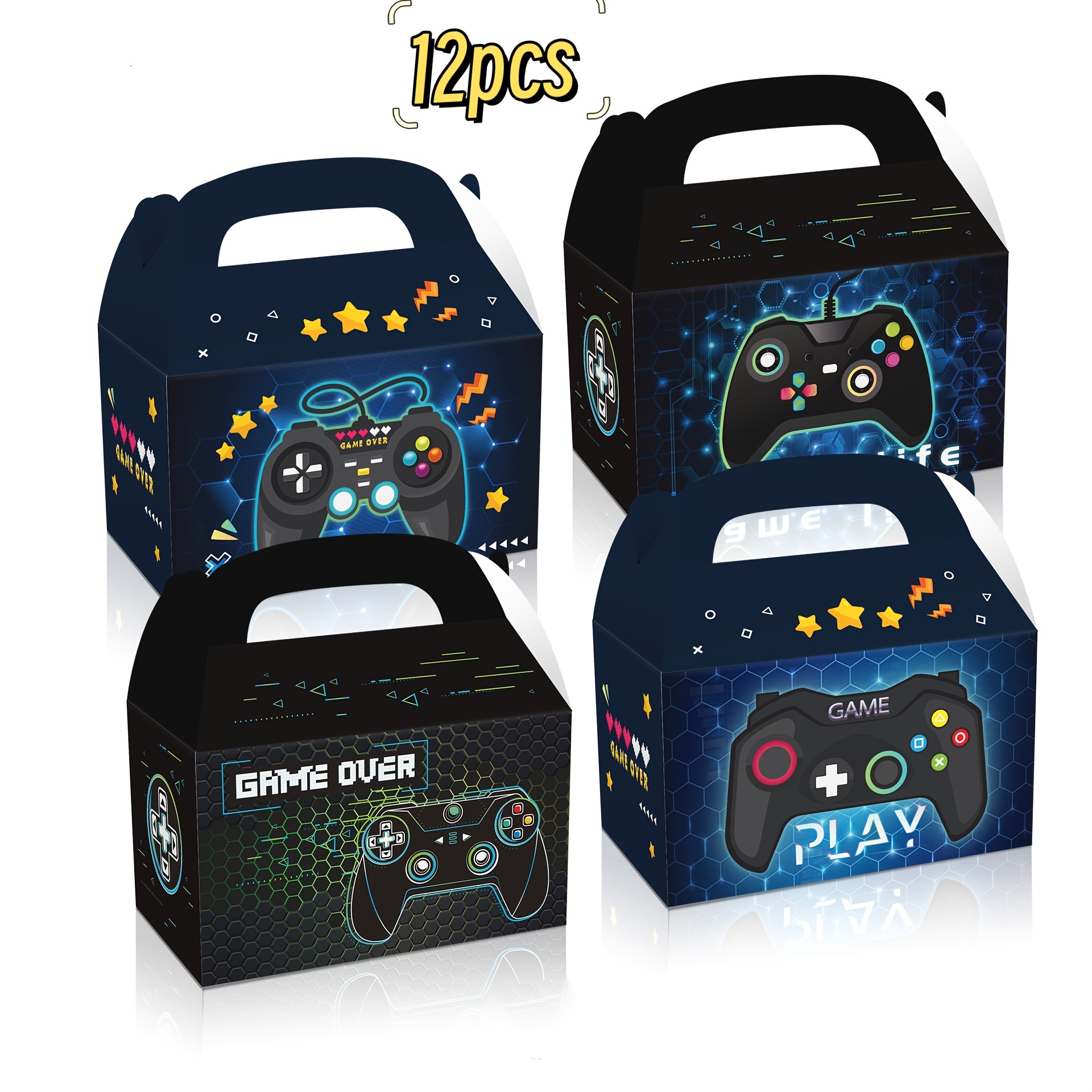 

12-pack Game Controller Gift Tote Bags, Double-sided Design Party Favor Paper Carriers With Gaming Themes - Mixed Styles
