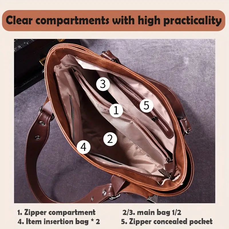 vintage inspired large capacity womens tote bag soft durable zipper closure shoulder handbag style in deep navy blue dark green multiple colors stylish vintage tote bag soft synthetic leathe Product details 5