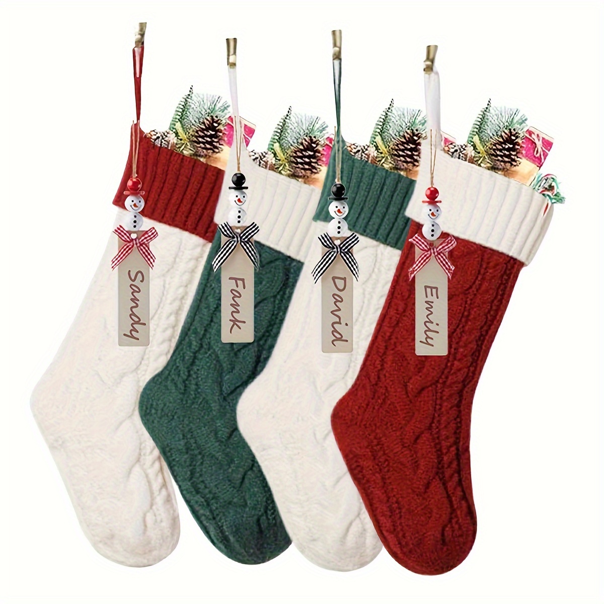 

4-pack 18" Acrylic Christmas Stockings With Name Tags, Rustic Holiday Decor, Large Capacity, Stable Fit, Solid & Designs, Ideal For Indoor & Outdoor Christmas Decor