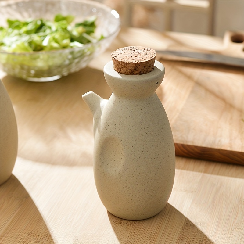 Image of Japanese-style Oil Dispenser, Kitchen Household Soy Sauce And Vinegar Condiment Pot, Ceramic Oil Canister, Vintage Oil Bottle, Consumable Oil Storage Container, 10.15oz