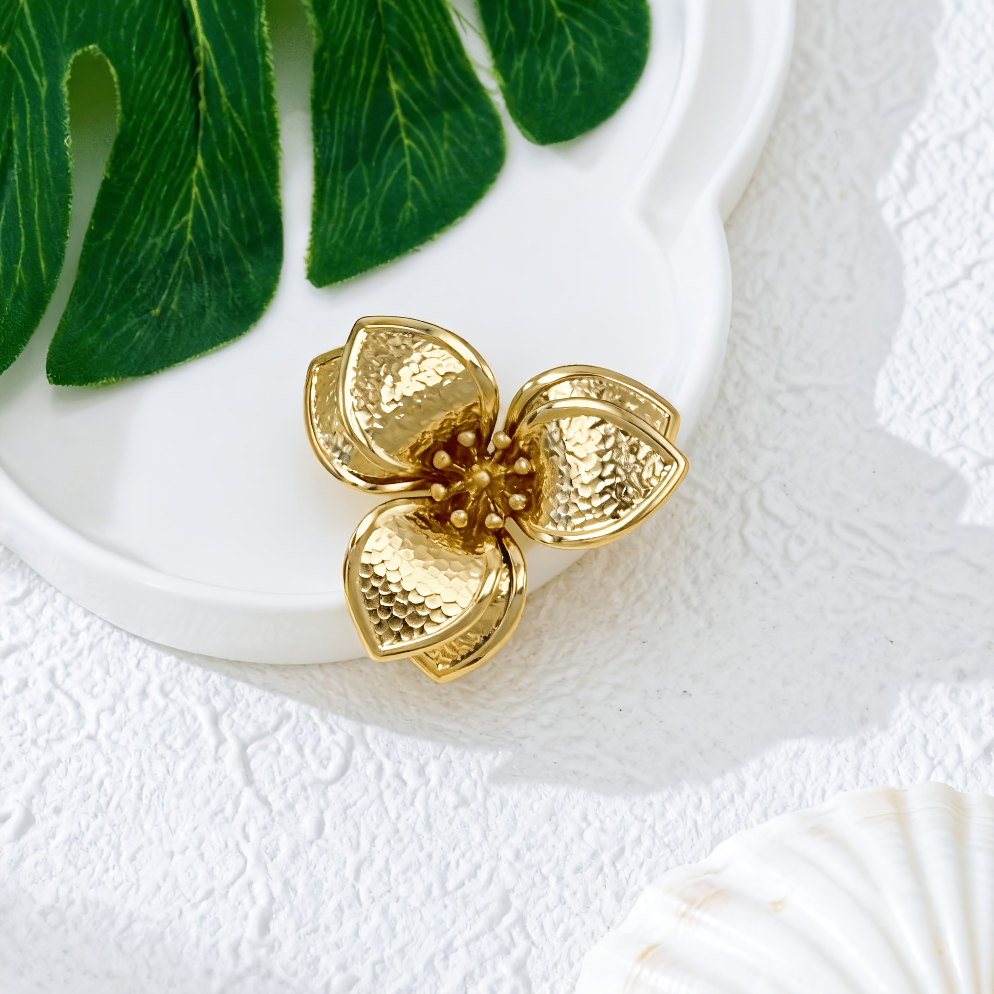 3pcs Women's Floral Brooch Set, Elegant Textured Petal Design