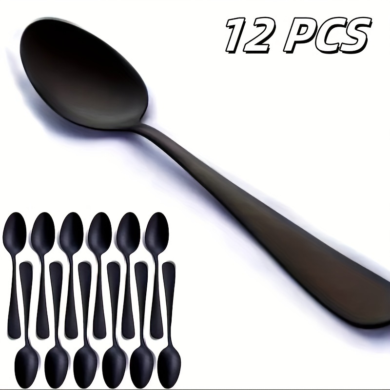 E-shop 8/12 Stück Schwarze Edelstahl Kaffeelöffel, Dessertlöffel, Teelöffel. Küchen- und Restaurantbedarf, Spülmaschinenfest