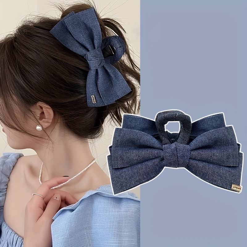 dark blue denim bow hairpin, ladies elegant non-slip design hair