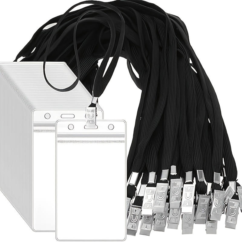 E-shop 10 Stück Karten + 10 Stück Lanyards Transparente Wasserdichte Ausweishalter mit Halsband Drehclip - Wiederverschließbarer Reißverschluss
