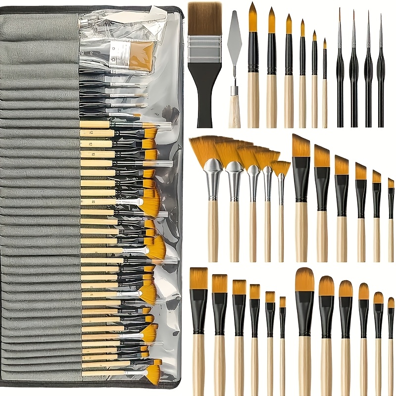 dom   36pcs professional paint brush set with palette knife cloth roll complete for   for acrylic oil watercolor gouache   handled brushes for artists hobbyists beginners all in one for art supplies