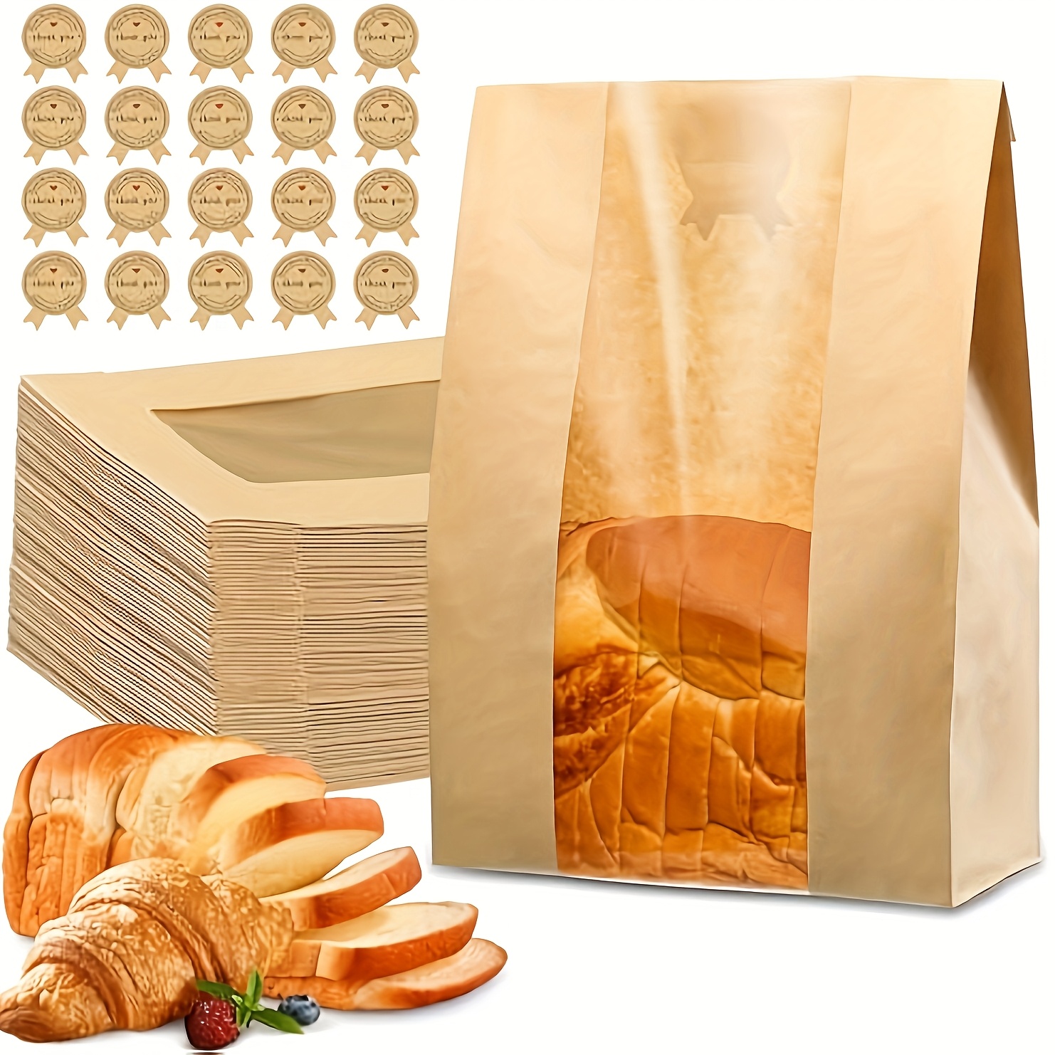 

100pcs Bread Bags For Homemade Bread, Sourdough Paper Bread Bags With Window, 50% 13.7x8.2x3.7in, A Large Bakery Bags Used For Storage Bread & Snacks, Sealing Stickers With Tie