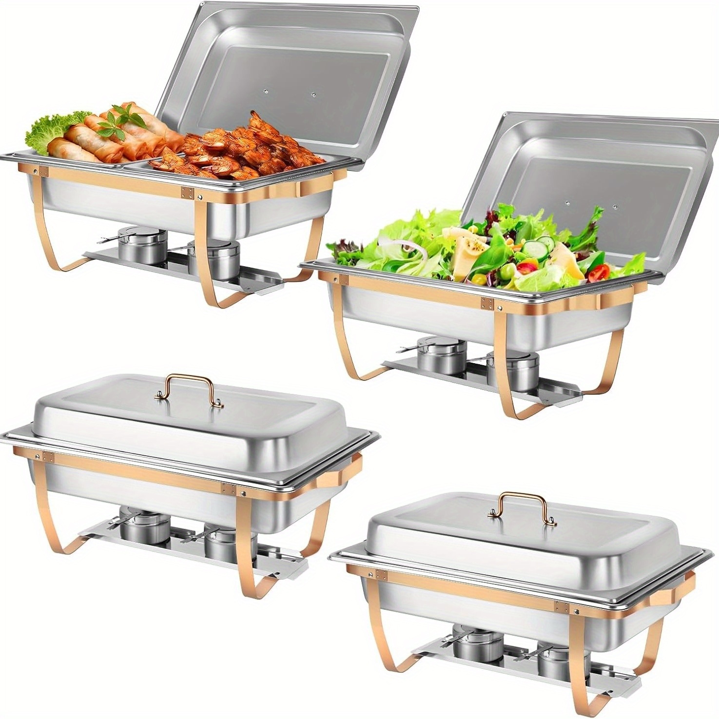 Image of 4 Packs 8qt Full Size Stainless Steel Chafing Dish Buffet Set Durable Food Warmer Kit With Tight Fitting Lids Deep Food Pans Water Pan And Fuel Holders For Restaurant Catering Parties And - Cooking