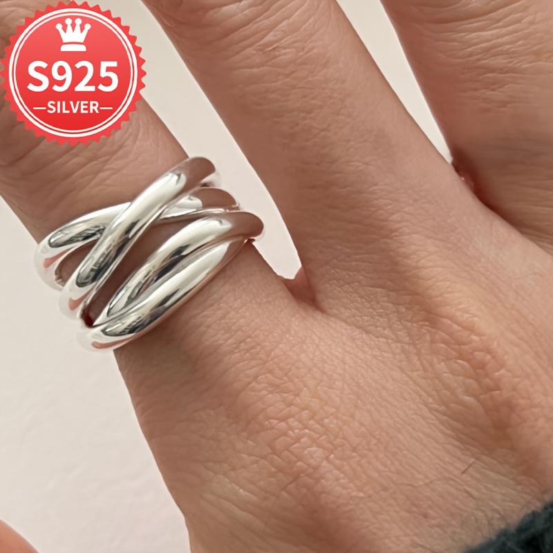 Hypoallergenic 925 Irregular Highlight Line Cross Ring