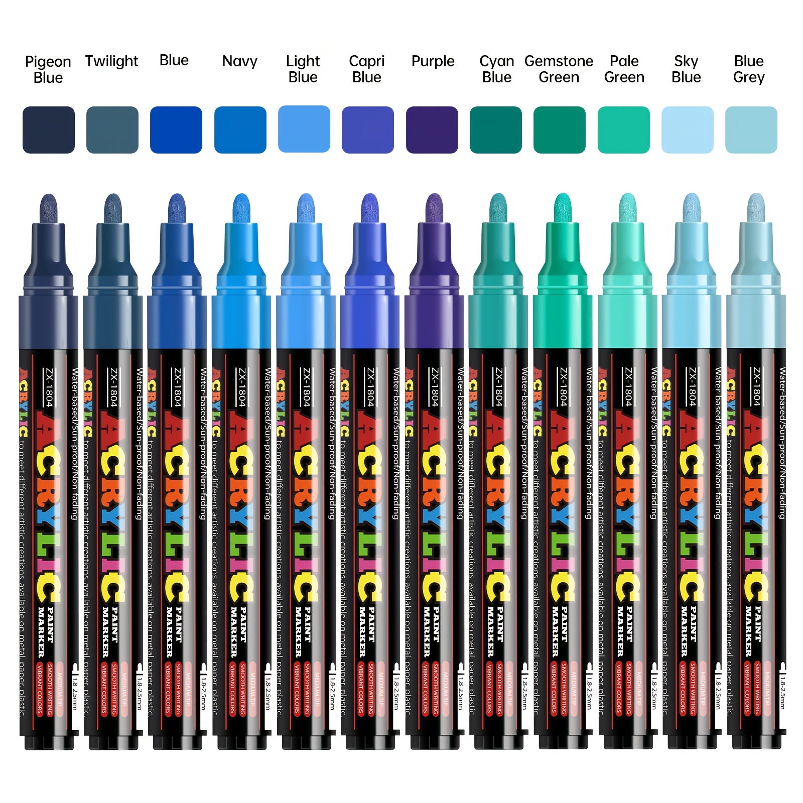 FLYSEA 12 Colors Professional Water-Based Acrylic Paint Pens