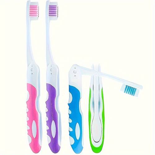 set of 4 portable foldable toothbrushes in random colors featuring soft bristles camping hiking and backpacking an essential item for travel