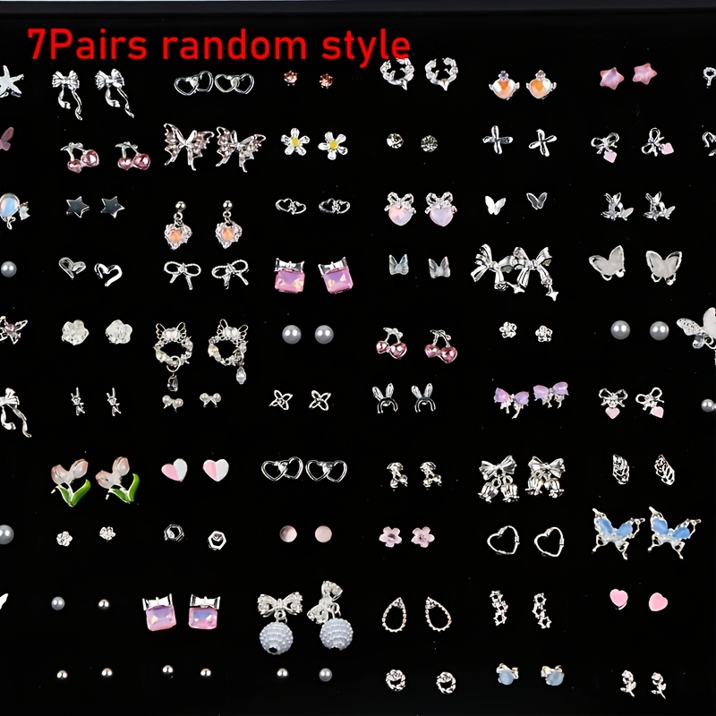 TEMU Juego de 7 aleatorios de aretes mini elegantes de moda, varios diseños de , estilo y , aretes de perno delicados para mujer, accesorios para