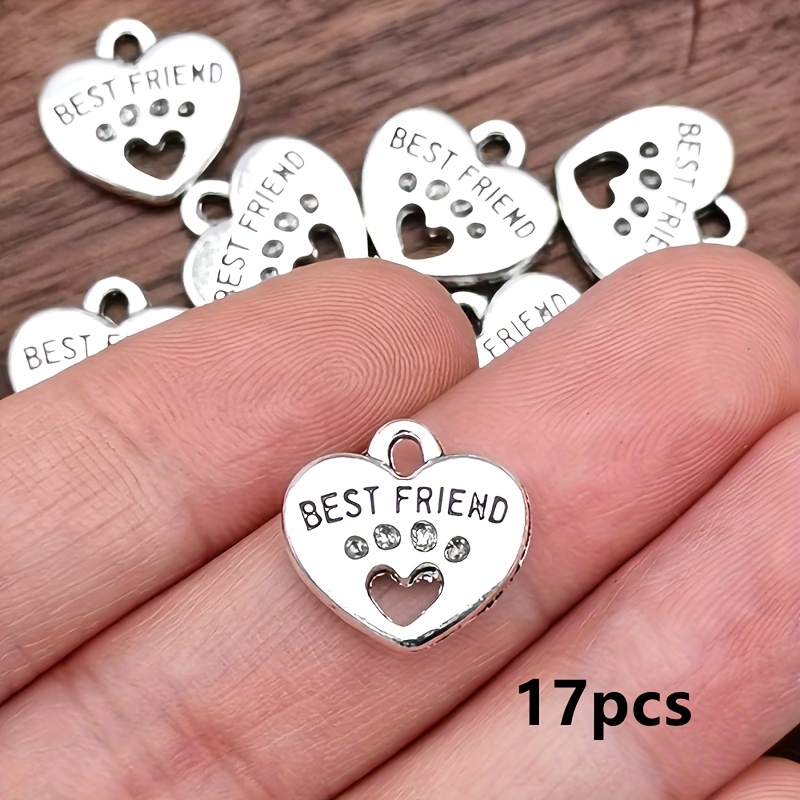E-shop 17-teiliges 'BEST FRIEND' Doppelseitige Herz-Anhänger, Bohemian-Stil Schmuckzubehör für DIY Armband Halskette Ohrring Herstellung, 14*15mm,