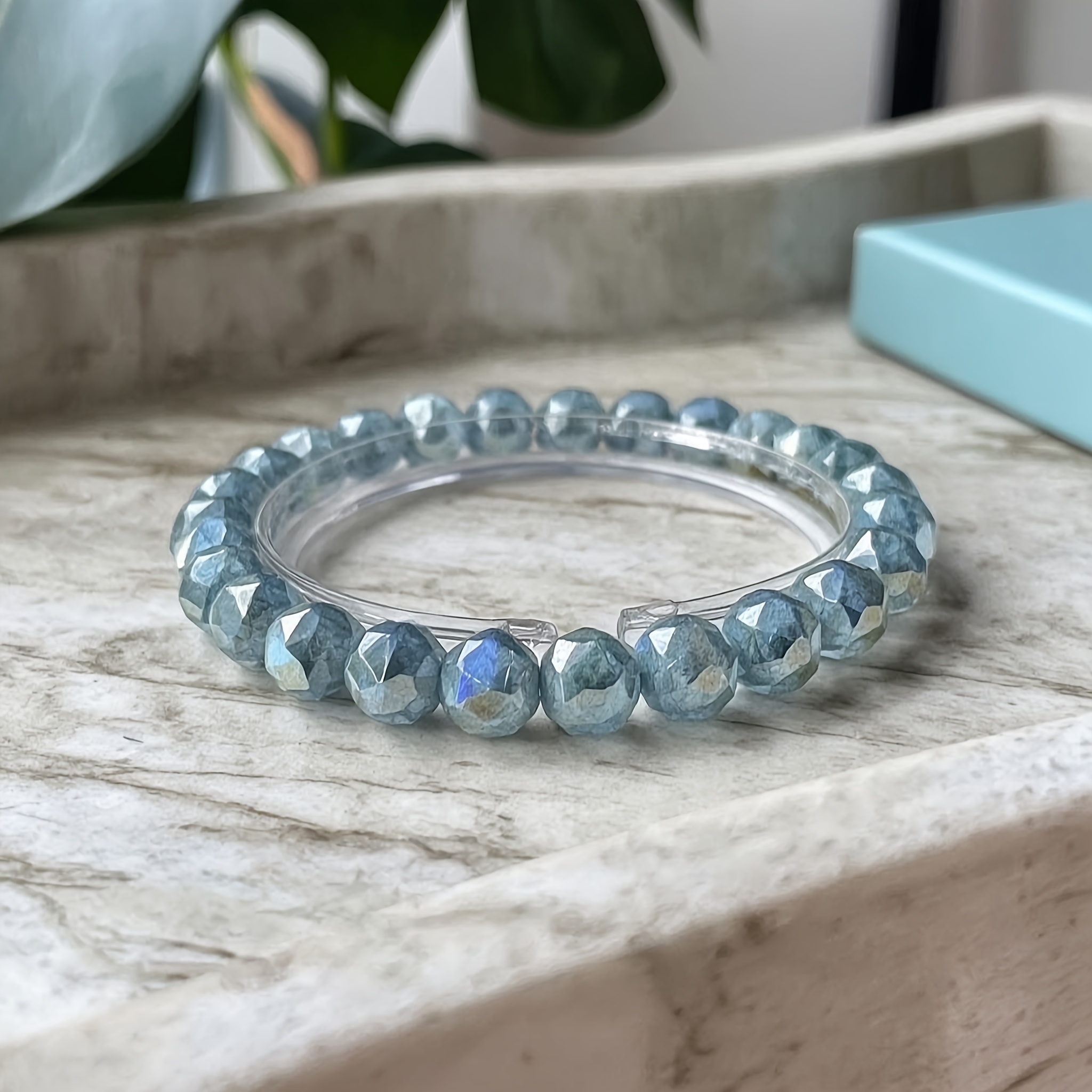 Natural Matte Blue Faceted Crystal Bracelet